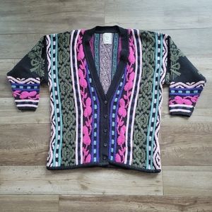 Vintage 80s Forelli Chunky Cable Knit Oversized Cardigan Sweater Large Colorful